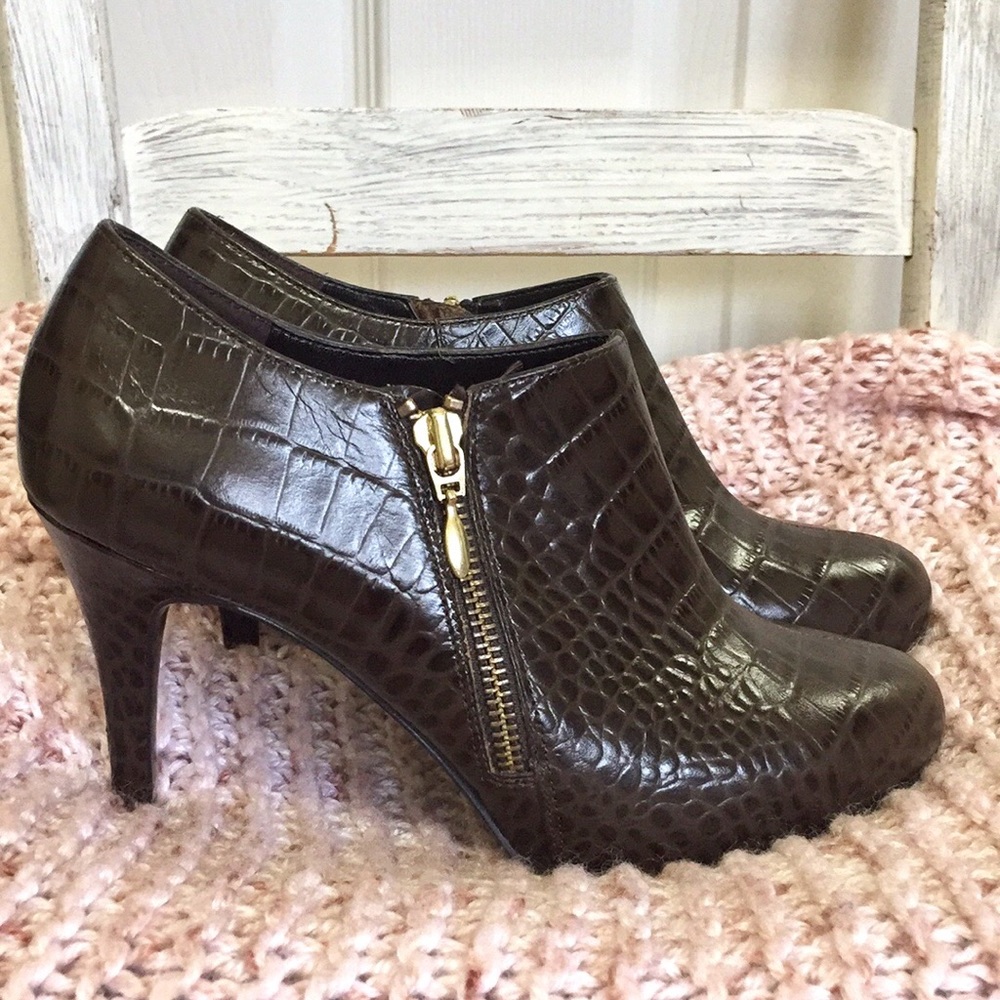 Loft leather Stiletto Bootie Brown Snakeskin